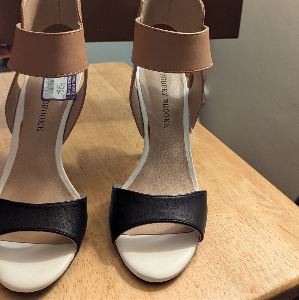 Audrey Brooke Two-Tone Black and Tan Heels